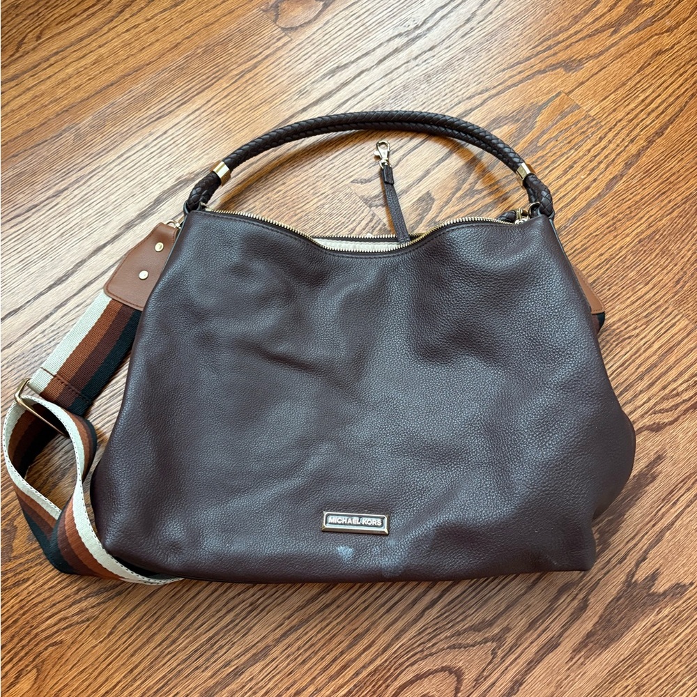 Michael Kors Wine colored pebble Leather Shoulder Bag